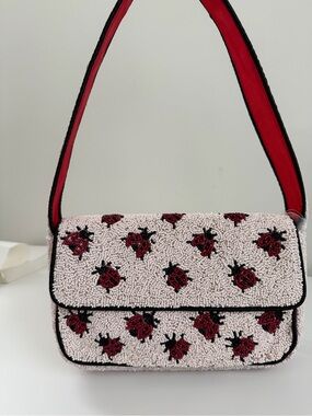 Beaded Ladybug Shoulder Bag in Red and White